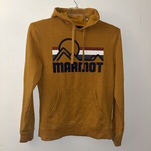 Marmot Hoodie Mens Small‎ mustard Logo Pullover Sweatshirt